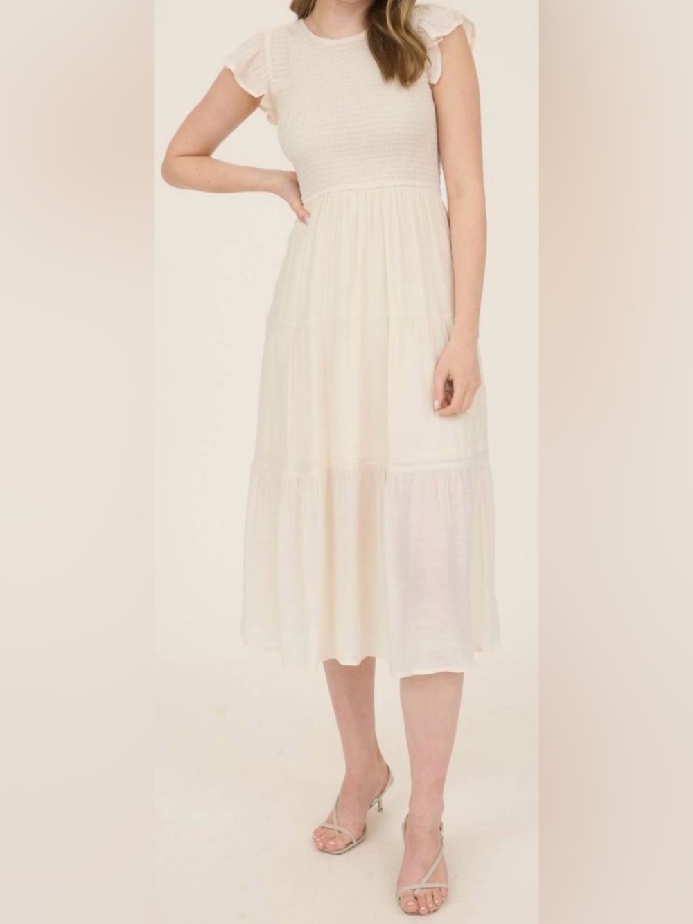 Perch by Blu Pepper Women's Cream Smocked Tiered Midi Dress - NWOT - Size 2x